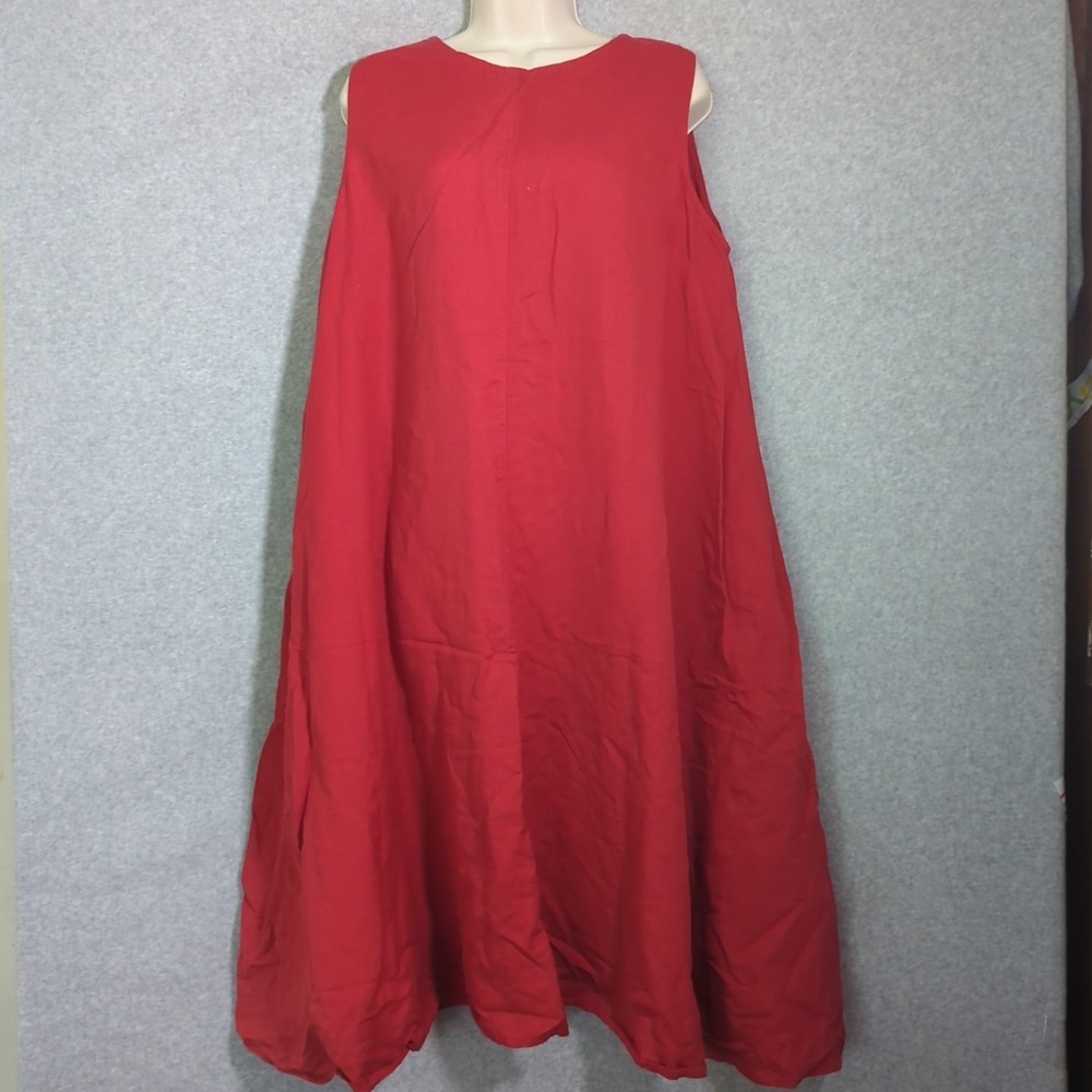EMBELLISH Dress Womens Small Maroon Flare Lagenlook Oversized Linen Blend Kaftan